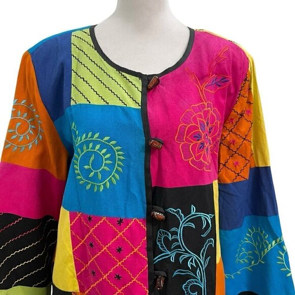 Unique Art-to-Wear Rainbow Patchwork Hippie Gypsy Crazy Knit Jacket size Large - Picture 3 of 10